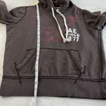 American Eagle Y2K Graphic Print Hoodie Womens M Brown Cropped Pullover Pocket Size M Photo 5