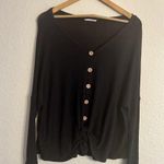 Entro Black Long sleeve waffle knot button, bow tie knot oversized Size Small top Photo 1