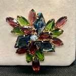 Juliana D&E Large Vtg D&E Juliana BOOK PIECE Diamond Shape Multi Color Rhinestone Brooch Pin Photo 0