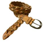 Tan Woven Leather Belt Studded Brass Boho Braided 1.5in Casual Womens Large Brown Photo 0