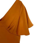 AmyLynn Amoura Ruffle Midi Satin Wedding Guest Dress Tan Size S NWT Orange Photo 7
