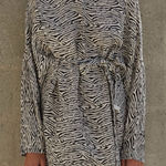 Nanushka Hierro Zebra Block Print Long Sleeve Mini Dress M Black Size M Photo 0