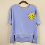 Fantastic Fawn  Sequined Happy Face Short Sleeve Oversized Sweatshirt Size‎ Small Photo 1