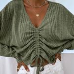 V Neck Drawstring Top Green Photo 2