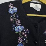 Vintage Silk Angora Rabbit Cardigan Sweater Small Black Floral Beaded Sequins Photo 4