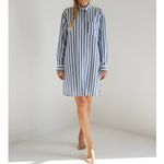 Sézane  Maxine Oversized Shirt Dress, Ecru Blue Stripes, FR46/US14 Photo 5