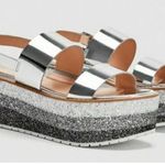 ZARA  Platform Glitter Wedge Siver Sandals 9 Photo 0