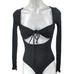 Princess Polly Black Long Sleeve Ribbed Knit Tie Cutout Bodysuit Top Size 2 Photo 0