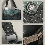 Montana West New Trinity Ranch by Tooled Pebbled Leather Studded Shoulder Bag Photo 1
