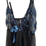 Vintage Babydoll Lingerie Nightie Black Blue Floral Embroidery Sequin Size L Size L Photo 1