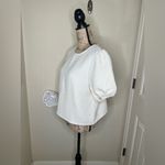 She & Sky NTM: Textured Puff Sleeve White with Metallic Silver Threads Top Sz L Photo 8