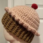 Handmade  Crochet Mauve Strawberry Cupcake Beanie Winter Hat Cozy Comfy Warm Photo 0