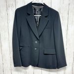 Anne Klein Blazer Jacket Womens 8P Black Pinstriped Platinum Wool Stretch Suit Photo 0