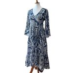 La Plage Dress Medium 100% Cotton Coverup Midi Resort Bohemian Crochet Cruise Blue Photo 8