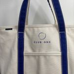 Lands' End Large Canvas Tote Bag Beach Travel Open Top Blue Trim Logo Club One Photo 5