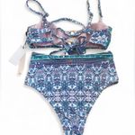 Nanette Lepore  6 Blue Swimsuit Bikini 2 Piece Bralette High Waisted Beach Summer Photo 2