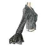 Etcetera  Black and White Floral Blouse With Flare Sleeve Size 8 Photo 2