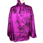 ZARA NWT FUCHSIA JACOUARD SATIN PRINTED JAPANESE BLOUSE Sz SMALL Photo 7
