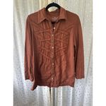 Neon Buddha Brown Ruffle Trim Novelty Media Metal Buttons A Line Tunic Top M Size M Photo 1