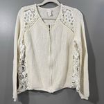 Chico's Chico’s womens XLarge 3 ivory white Lainey Lace zip up crew neck cardigan Photo 1