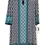 Studio One  New York | Teal Navy Geometric Knee Length Dress NWT Womens Medium Photo 0