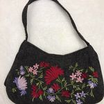 Valerie Stevens Fun Vintage Gray Embroidered Floral Handbag Purse Photo 0