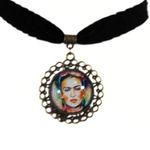 Frida Kahlo Velvet Choker Bronze Cameo Necklace Black Photo 6