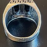Vintage black resin S925 antique silver ring size 8 Photo 3