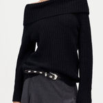 Madewell  Cotton-Blend Off-Shoulder Black Wool Cotton‎ Sweater Size XS Photo 0