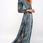 Free People  Mexicali Rose Black Blue Print Smocked Waist Slit Maxi Dress Size XS Photo 0