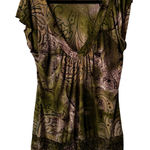 Agenda Y2k Green Paisley Print Top V Neck Blouse Fairy Goblin Forest Whimsical Size L Photo 0