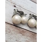 Vintage Clip On Earrings Two Faux Pearls / Faux Pearl Duo 7/8" Photo 3