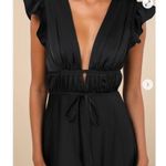 Lulus  I'm All Yours Black Satin Cutout Ruffled Maxi Dress Size NWT! Photo 2