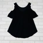 Free People  Black Cold Shoulder V Neck Tunic Top Shirt XS Photo 7