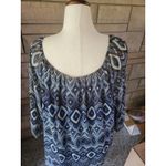 Liz & Me Platinum 4X Blouse Blue Geometric Sheer Overlay Plus Size Photo 1