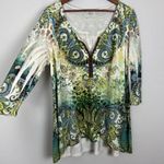 One World  Tunic Top Womens 1X Green Funky Boho Velvet Front Wearable Art to Wear Photo 12