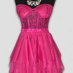 Forever 21  Lace Tulle Bustier Mini Dress Hot Pink Large Photo 0