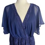 Torrid Lace Inset Chiffon Dress XL Blue Short Sleeves V Neck Elastic Waist Photo 1