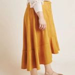 Anthropologie Maeve Cosima Flounced Hi-Low Suede Midi Skirt Mustard size 16W Photo 14