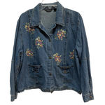 Agapo Collection Denim Jacket Women's Floral Embroidered Button Up Jean Coat Blue Size XXL Photo 0