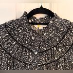 BODEN US10/UK14 Ruched Yoke Jersey Button Up Blouse Ditsy Black White Floral Size 10 Photo 2