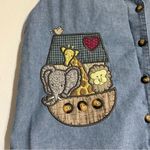 Vintage Animal Arc Embroidered Whale Elephant Giraffe Lion Denim Vest Novelty Blue Size M Photo 2