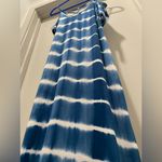 Caution to the Wind Blue & White Tie Dye Off-the-Shoulder Fitted Maxi Dress - M Photo 4