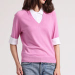 Minnie Rose  Cotton Cashmere Collared V-Neck in Raspberry. Size Medium. Photo 0