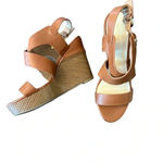 Marc Fisher  Leather Platform Wedge Sandals Cognac Brown Women’s Size 9.5 Photo 1