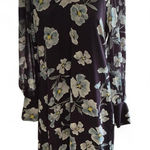 CAbi  Ellery Long Sheer Puff Sleeve Shift Dress Navy Blue Floral Lined Cocktail M Photo 0