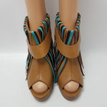 Charm City Sole Womens Fringe Platform Heel Ankle Booties Peep Toe Size 8 Brown Photo 3