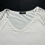 Leaduty Women’s Solid V Neck Tunic Top Long Sleeve Transparent Stripes Medium White Photo 3