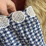 J.Crew  Blue White Gingham Tie Shoulder Eyelet Top Photo 3