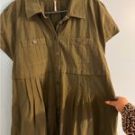 free people army green button down knee length short sleeve dress size M Size M Photo 2